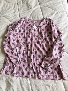 J. Jill Pink Floral Henley Tunic Blouse